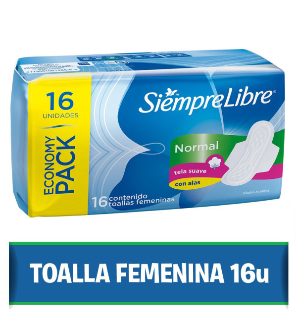 Siempre libre protección femenina normal suave con alas x 16 unidades.