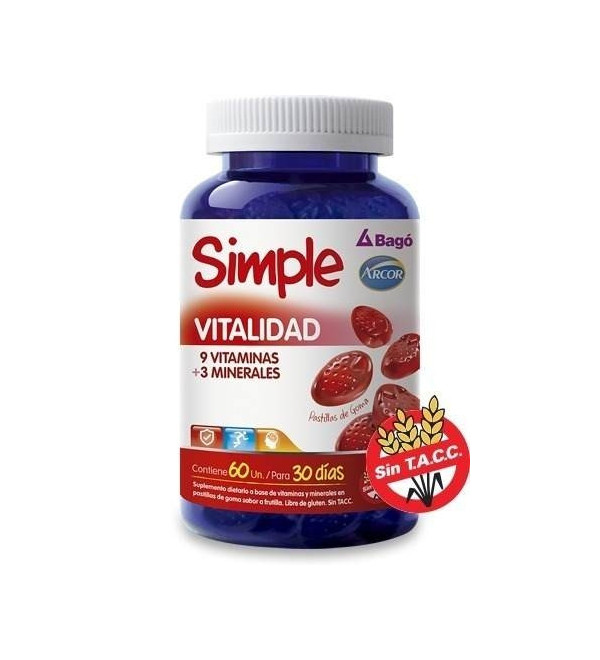 Simple vitalidad frutilla,  aporta de manera agradable y sencilla las vitaminas y minerales que el cuerpo necesita.
