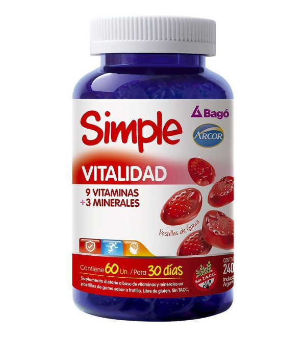 Simple vitalidad frutilla,  aporta de manera agradable y sencilla las vitaminas y minerales que el cuerpo necesita.
