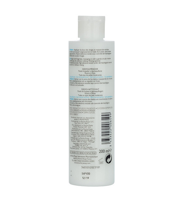 La roche posay toilette dermo limpiador facial, ojos y rostro, elimina el maquillaje sin riesgo de irritación x 200 ml.